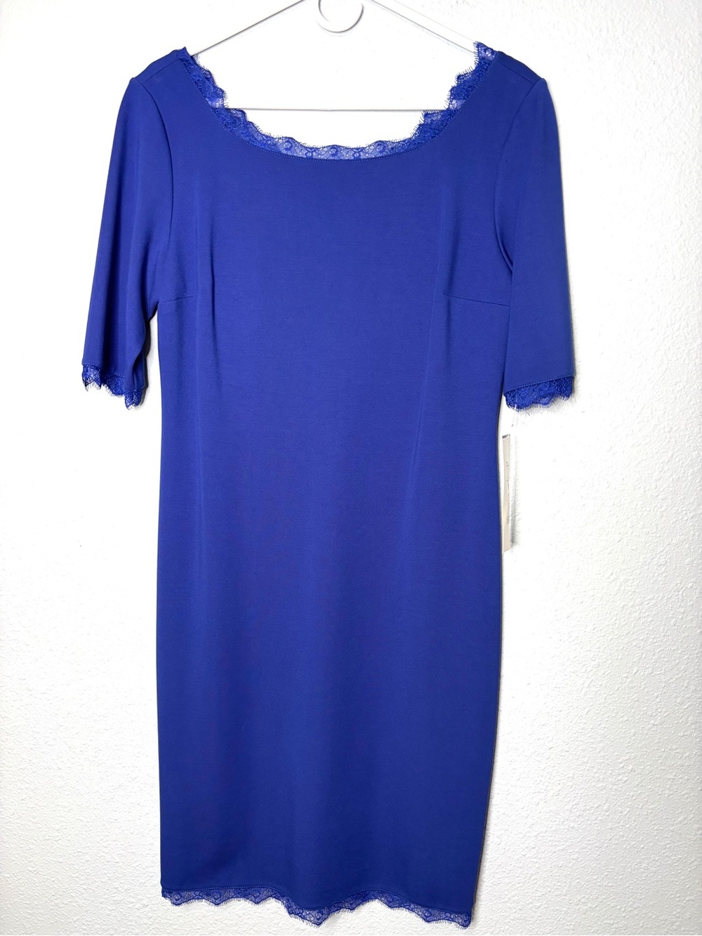 Joseph Ribkoff NWT Lace Trim Cobalt Blue Ponte Sheath Dress 12